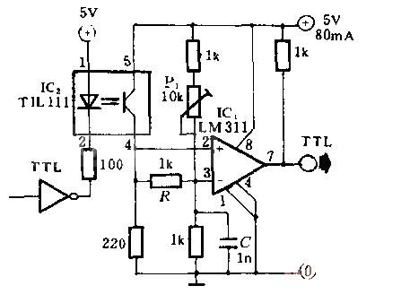 Computer optical isolation interface circuit diagram