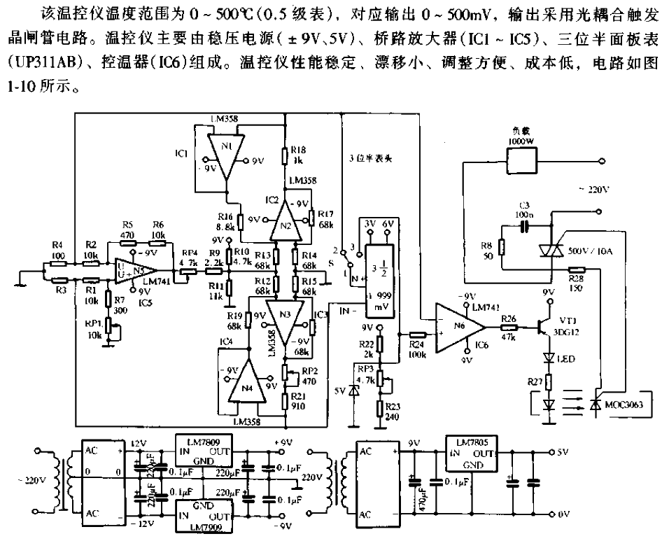 Digital display temperature controller circuit