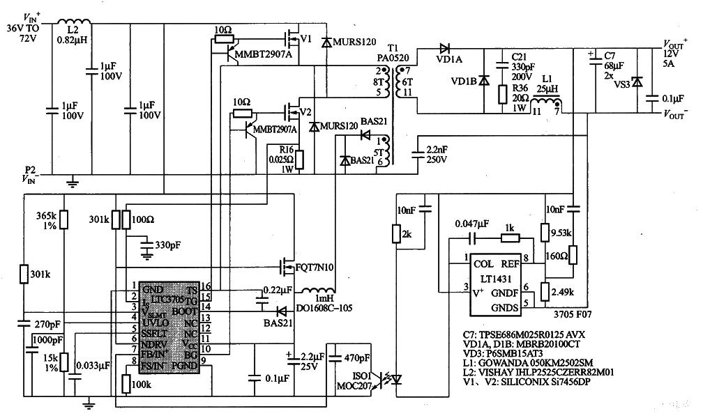 LTC3705 independent DC/DC converter application circuit diagram