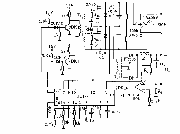 Board bridge type double-ended<strong><strong>switching power supply circuit composed of<strong>TL494</strong>.gif