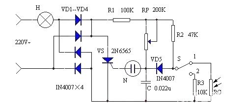 Circuit diagram of table lamp with automatic brightness adjustment based on photoresistor