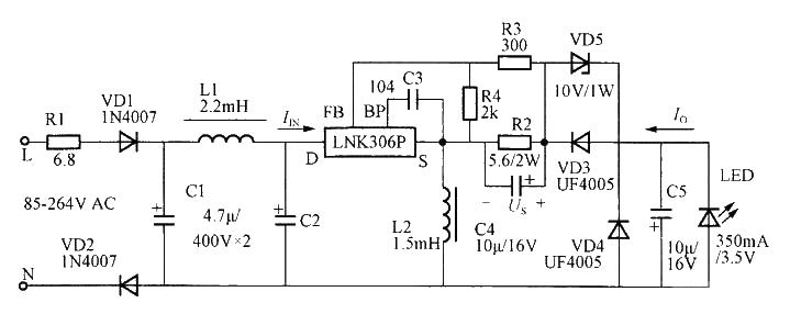 Positive terminal buck/boost LED constant current drive circuit diagram