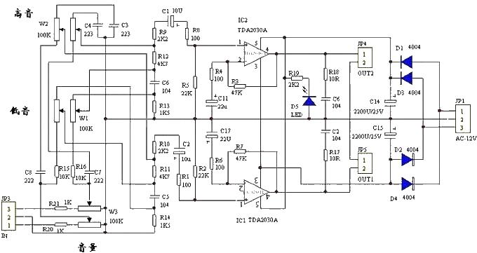 TDA2030A subwoofer circuit diagram