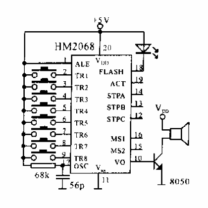 <strong>MCU</strong><strong>Speech synthesis</strong><strong>Integrated circuit</strong>HM2068 manual operation mode<strong>Application circuit</strong>.gif