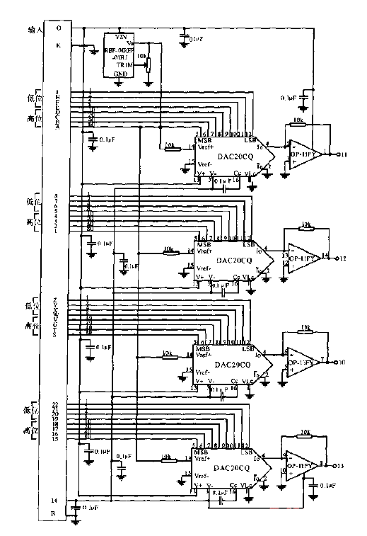 Four-channel BCD code DA converter