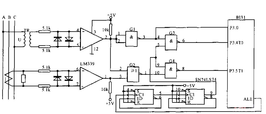 Three-phase power grid measurement interface circuit