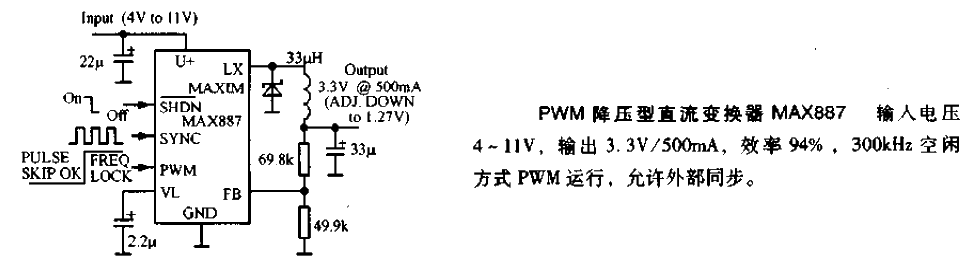 PWM step-down DC converter circuit MAX887