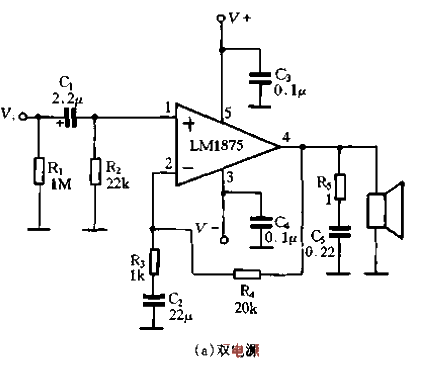 Application circuit of LM1875-dual power supply