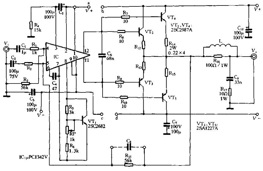 126. Simple 100W<strong>power amplifier circuit</strong>.gif