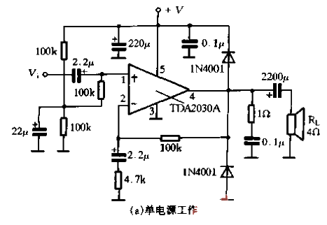 62.<strong>TDA2030A</strong>’s<strong>Application circuit</strong>-<strong>Single power supply</strong> operation.gif