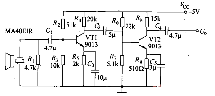 Ultrasonic receiving circuit-receiving circuit composed of discrete components