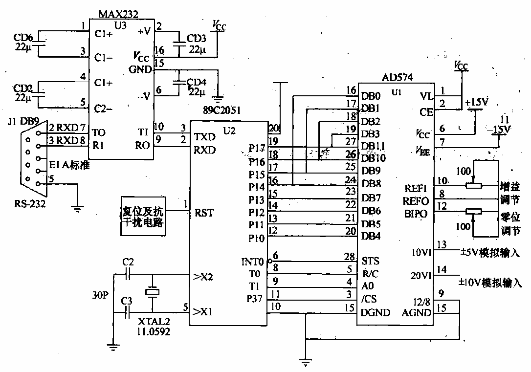 AD574 and RS-232C interface circuit