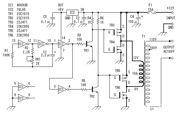 DC 12V to AC 100V inverter power supply circuit design