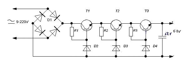 6.8 volt<strong>Transformer</strong>Power Supply<strong>Circuit Diagram</strong>