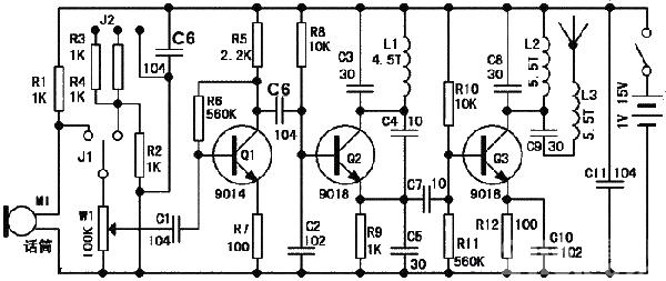 9018<strong>Transistor</strong><strong>Wireless microphone</strong><strong>Circuit diagram</strong>