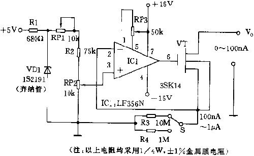 <strong>High precision</strong>Nanoamp level<strong>Current generator</strong><strong>Circuit diagram</strong>