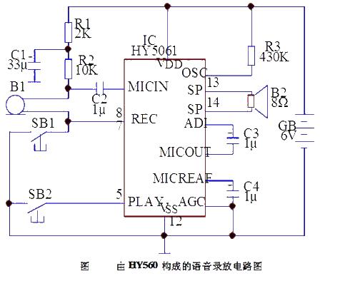 Design of voice recording and playback circuit module composed of HY560