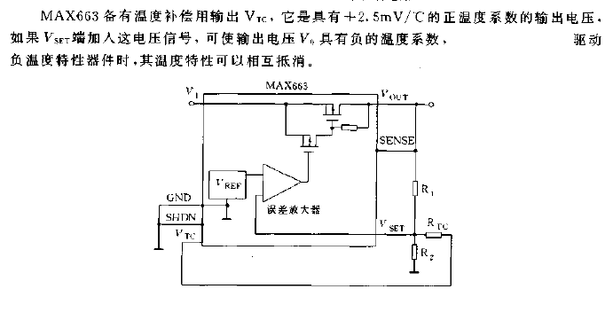 Temperature compensation output circuit diagram of MAX663