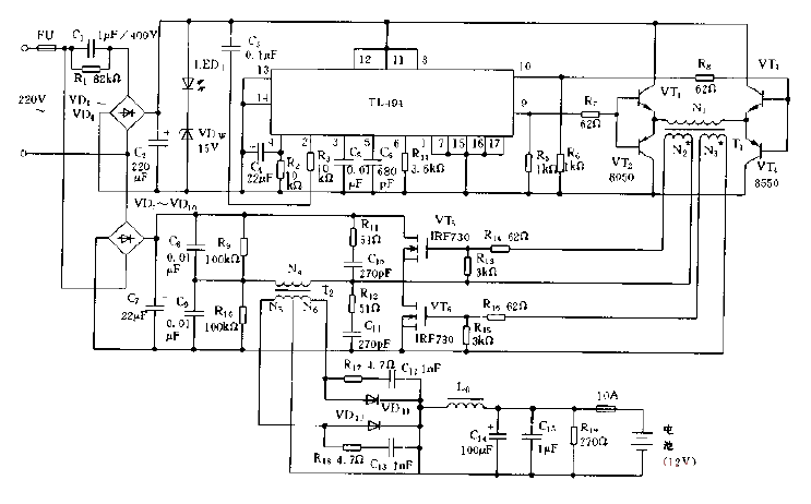 <strong>Charger circuit diagram</strong> composed of <strong>TL494</strong>.gif