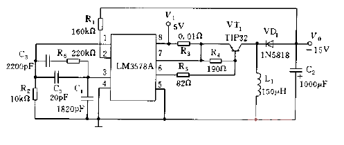 <strong>LM</strong>3578A is used as a +5V, -15V <strong>DC</strong>,<strong>DC</strong><strong>converter circuit diagram</strong>.gif