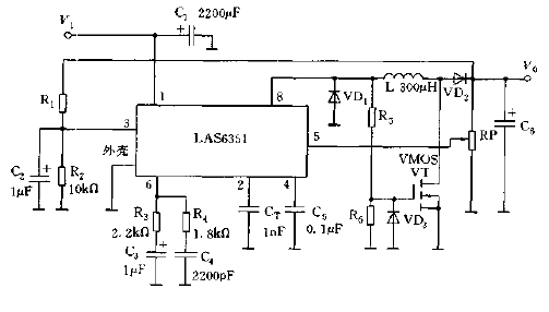 <strong>High voltage</strong> output<strong>Power supply circuit diagram</strong> composed of LAS6351.gif