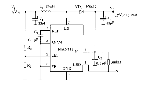 Boost<strong>circuit diagram</strong> composed of <strong>MAX761</strong>.gif