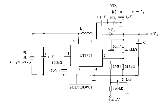 Cold cathode fluorescent lamp power supply circuit diagram composed of LT1307