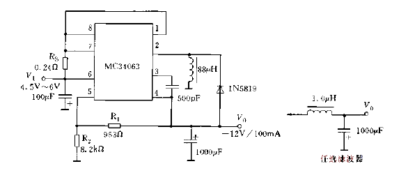 Polarity reversal voltage stabilizing circuit diagram using MC34063 series