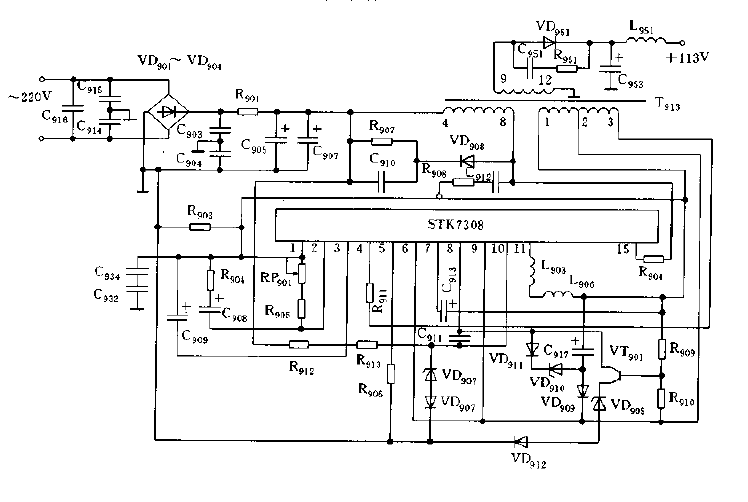 <strong>Color display</strong><strong>Switching power supply circuit diagram</strong>.gif using <strong>ST</strong>K7308