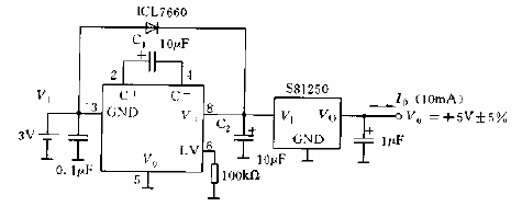 Boost circuit diagram composed of ICL7660 and S80250