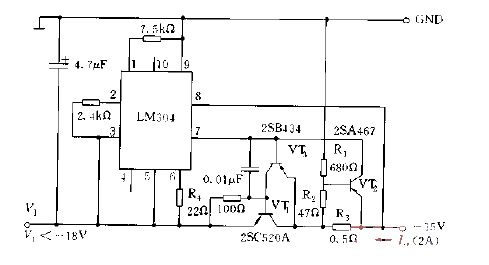 <strong>Stabilized power supply circuit</strong> with 7-shaped <strong>overcurrent protection</strong><strong> loop</strong> Figure.gif