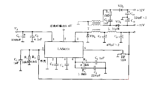 Use LAS6351 to form a <strong>multiple output</strong> switch <strong>stabilized power supply circuit</strong> Figure.gif