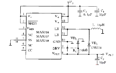 Basic application of the MAX736 series intermittent conduction type<strong>Application circuit diagram</strong>.gif