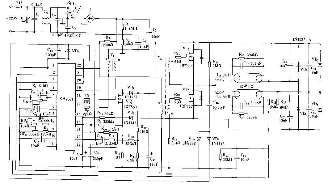 <strong>Electronic ballast</strong><strong>Circuit diagram</strong> composed of KA7531.gif