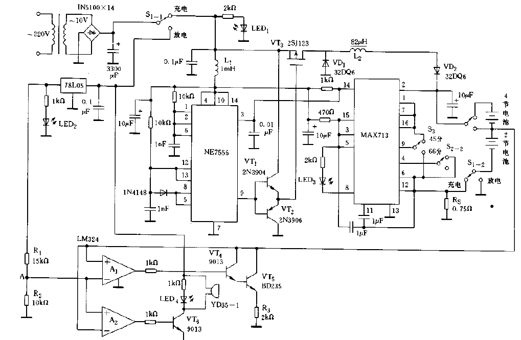 <strong>Quick charger</strong> circuit diagram using NE7556 and <strong>MAX713</strong> etc. gif