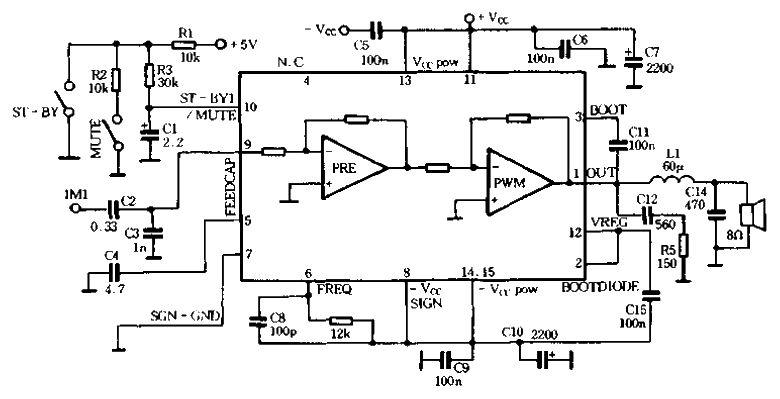 25W single chip audio class D power amplifier IC-TDA7482