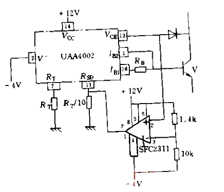 Circuit diagram of using a comparator to set the undersaturation protection threshold voltage of UAA4002 higher than 5.5V