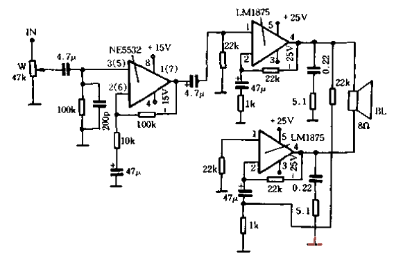 14. Use<strong>LM1875</strong> to assemble BTL<strong>High Fidelity</strong><strong>amplifier</strong>.gif