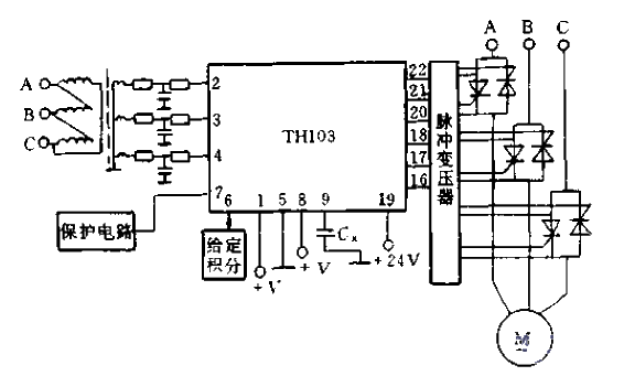 Application of TH103 in three-phase AC motor voltage and speed regulation system