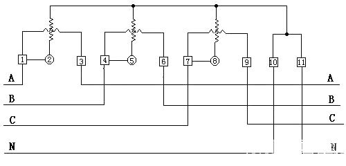 Three-phase electricity meter wiring circuit diagram