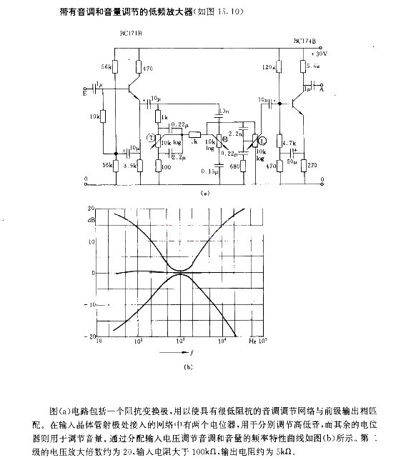 Low frequency amplifier with tone and volume adjustment