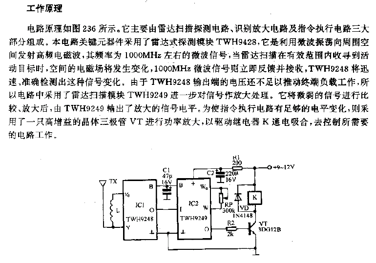 Radar scanning human body proximity switch and application circuit diagram