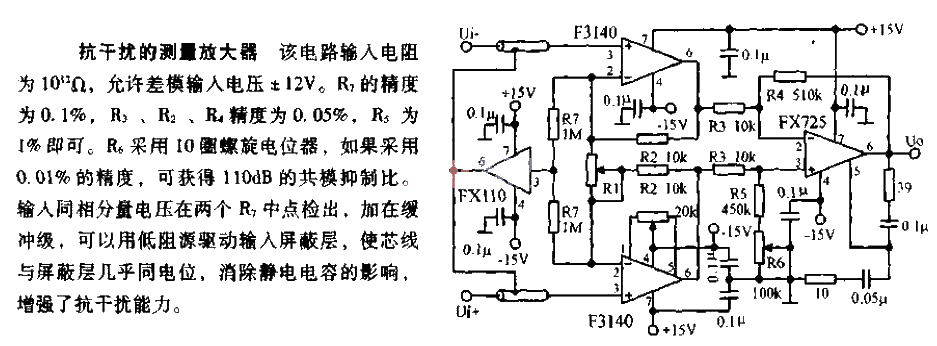 Interference-resistant measuring amplifier circuit