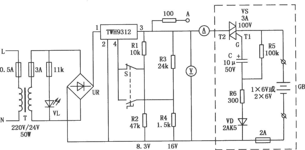 Sealed<strong>lead-acid battery</strong><strong>charging circuit</strong> composed of TWH9312