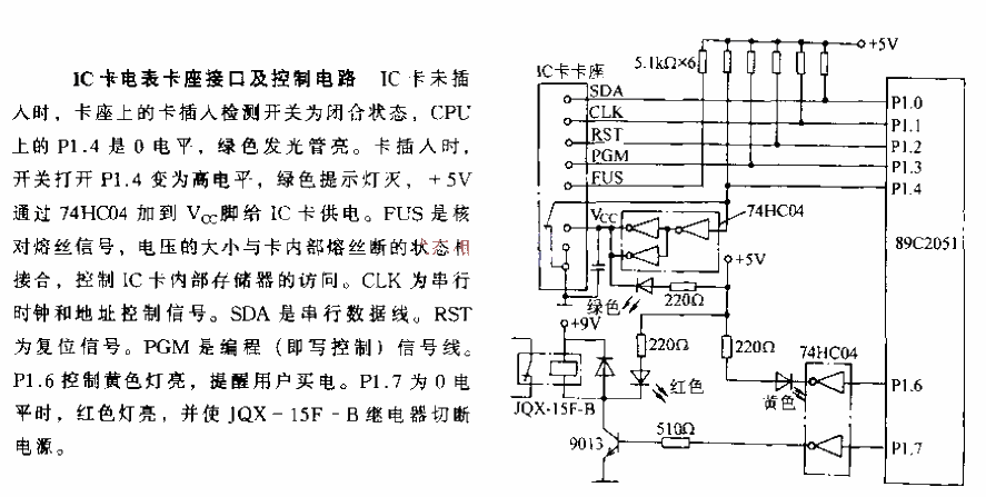 IC card meter card holder interface and control circuit