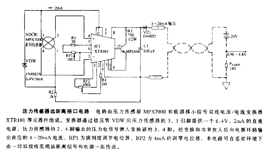 Pressure sensor remote interface circuit