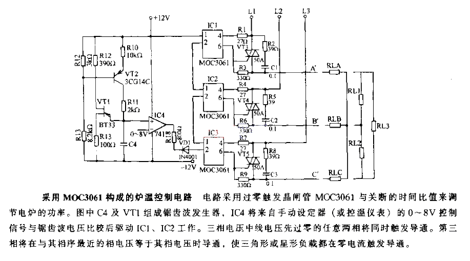 Furnace temperature control circuit composed of MOC3061