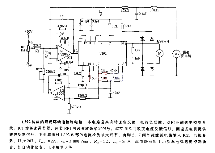 Double closed-loop speed control circuit composed of L292