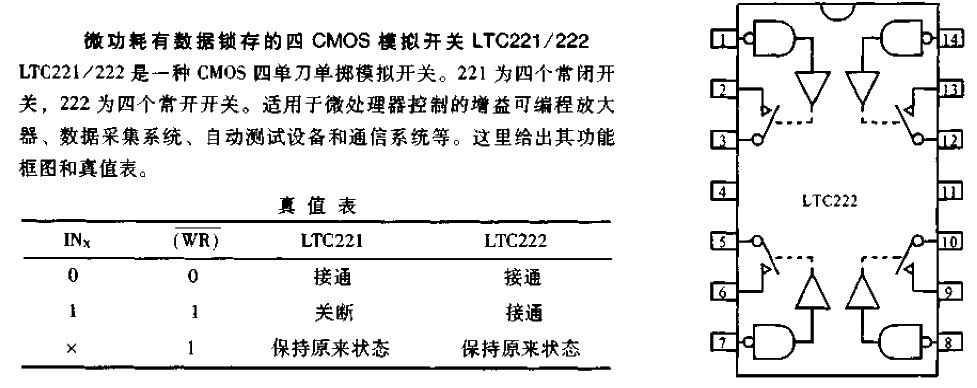 Micropower LTC221 Quad CMOS Analog Switch with Data Latch