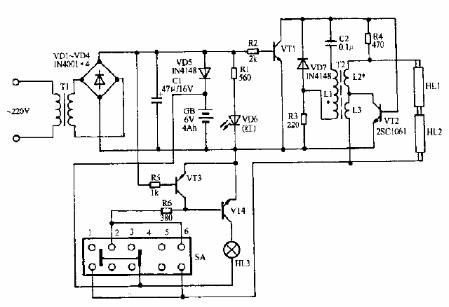 Hitachi double tube emergency fluorescent lamp circuit diagram